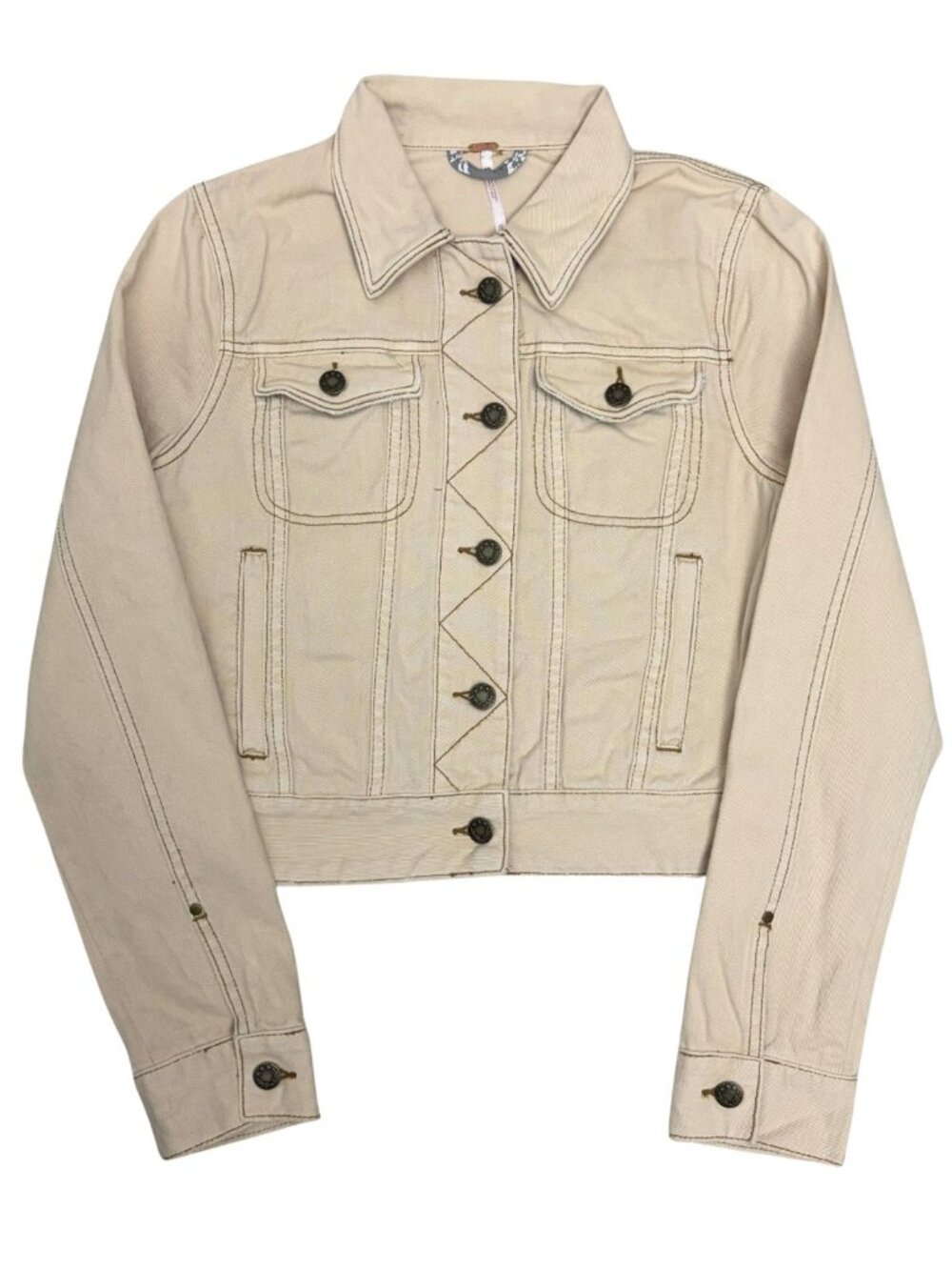FREE PEOPLE Jean Jacket Cotton Cropped Fit Denim Bomber Womens XS